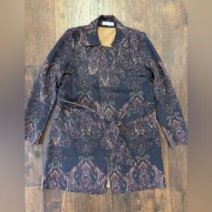 Anthropologie Solitaire Paisley Belted Trench Coat Suede Feel Women's